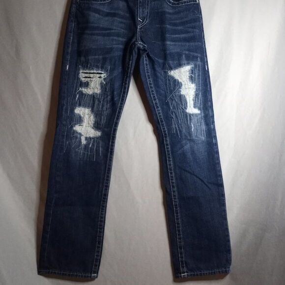 True Religion Slim Men's Distressed Dark Wash Denim Jeans Size 32x33 - Picture 3 of 12